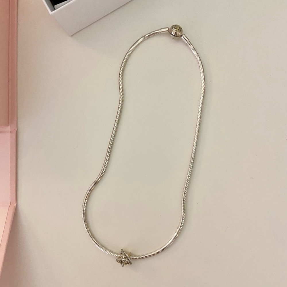 Pandora Sterling Silver Snake Chain with Sparkling Crossover Star Charm
